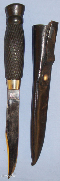  William Rodgers Of Sheffield, England Ebony Handled Bowie Knife & Black Leather Sheath. Sn 13889. Dagger