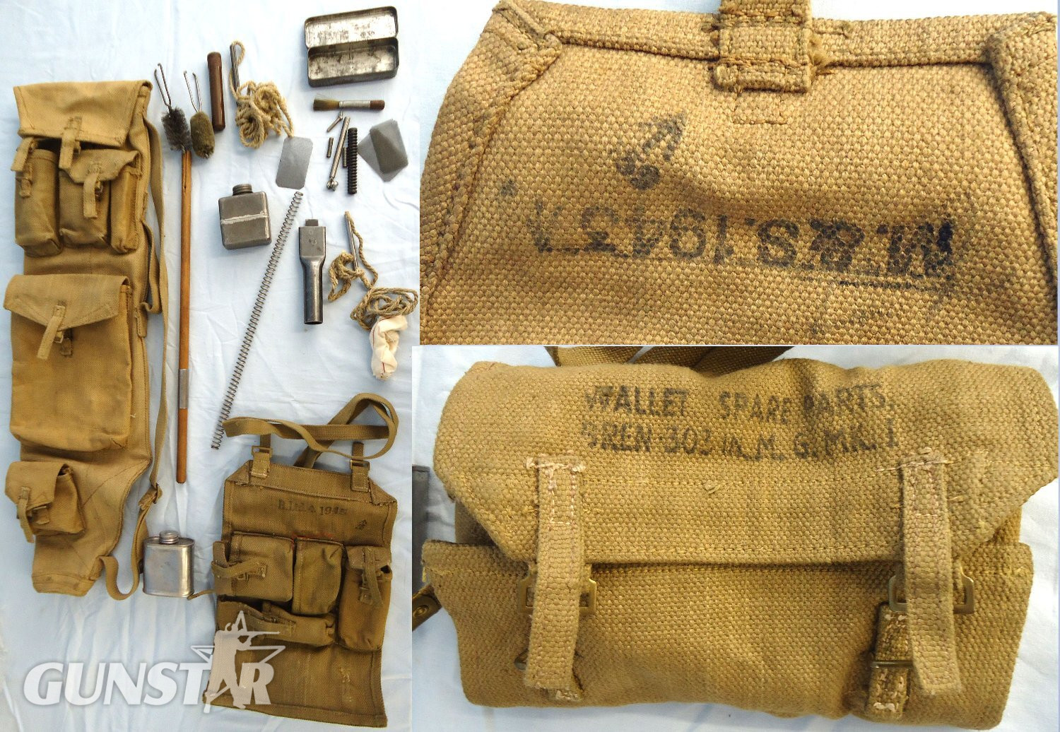 WW2, 1943 Dated, ’37 Webbing Pattern Bren Gun Parts/Spare Barrel Bag Complete with the Spare Parts Wallet and Contents. MISC 1023 WW2, 1943 Dated, ’37 Webbing Pattern Bren Gun Parts/Spare Barrel Bag Complete with the Spare Parts Wallet and Contents. MISC 1023 Various  Machine Gun