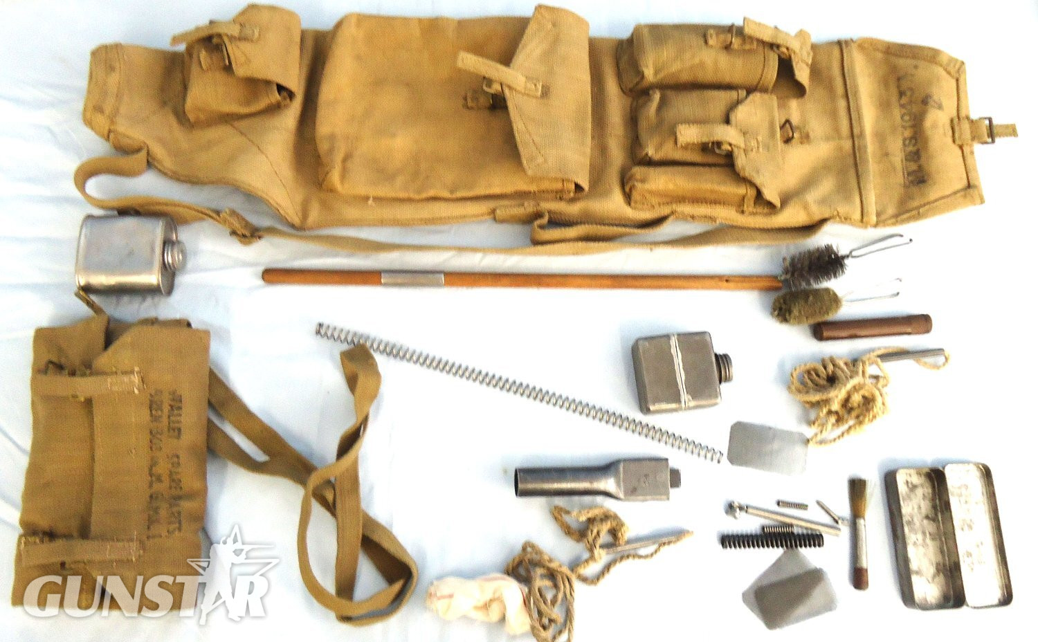 WW2, 1943 Dated, ’37 Webbing Pattern Bren Gun Parts/Spare Barrel Bag Complete with the Spare Parts Wallet and Contents. MISC 1023 WW2, 1943 Dated, ’37 Webbing Pattern Bren Gun Parts/Spare Barrel Bag Complete with the Spare Parts Wallet and Contents. MISC 1023 Various  Machine Gun - {CATEGORY}