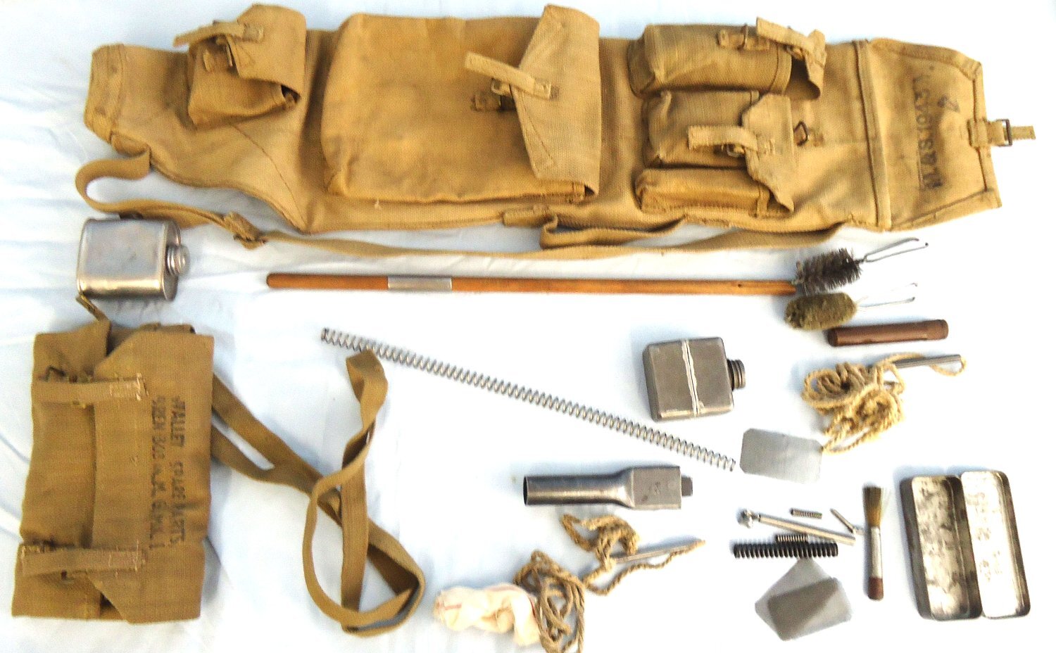 WW2, 1943 Dated, ’37 Webbing Pattern Bren Gun Parts/Spare Barrel Bag Complete with the Spare Parts Wallet and Contents. MISC 1023 Various Machine Gun - {CATEGORY}