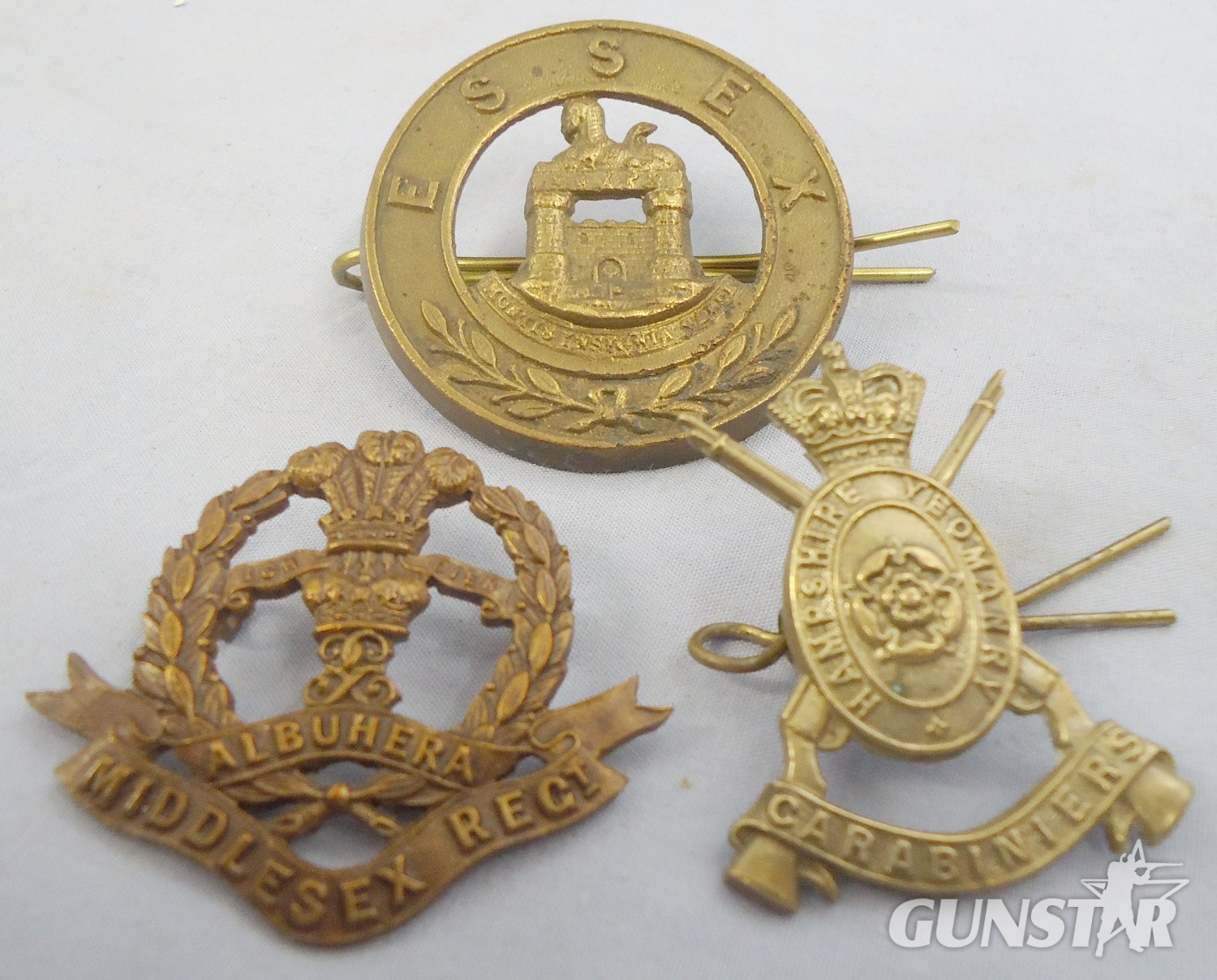 3 Cap Badges* Middlesex Regiment, Hampshire Yeomanry and Essex Regiment Glengarry Badge. BA 902. 3 Cap Badges* Middlesex Regiment, Hampshire Yeomanry and Essex Regiment Glengarry Badge. BA 902.  Antique & Militaria