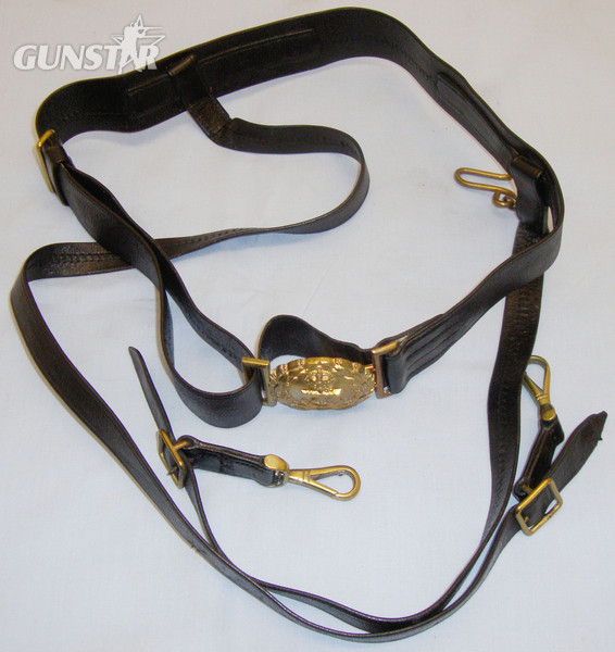  Pre 1953* British WW1/WW2 Period Royal Navy Officer\'s  Leather Belt with Sword Hangers and King\'s Crown Gilt Brass Buckle. 19966:41. Pre 1953* British WW1/WW2 Period Royal Navy Officer\'s  Leather Belt with Sword Hangers and King\'s Crown Gilt Brass Buckle. 19966:41. Antique & Militaria