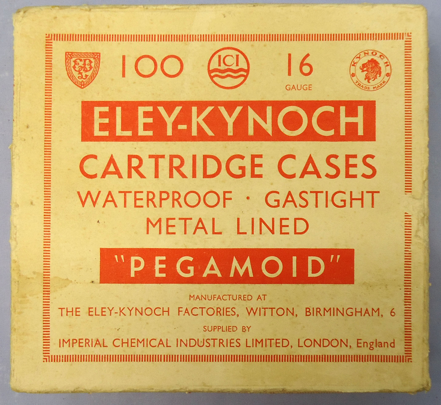 Gamo Vintage 100 Cartridge Box Of Eley-Kynoch PEGAMOID 16 Bore EC Purdey Loading Number 6 Shot, Centre Fire Waterproof Shotgun Cartridges. - O 2036  Other Ammunition - {CATEGORY}