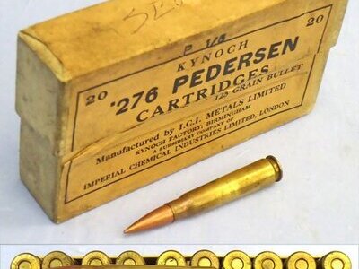 Kynoch INERT DEACTIVATED. British, RARE, KYNOCH made, 1930 Dated, 20 Round Packet of .276 Peterson (7x51) Ball Ammunition for the American .276 Pederson Trials Rifle. Sn - 22787:18  Other Ammunition