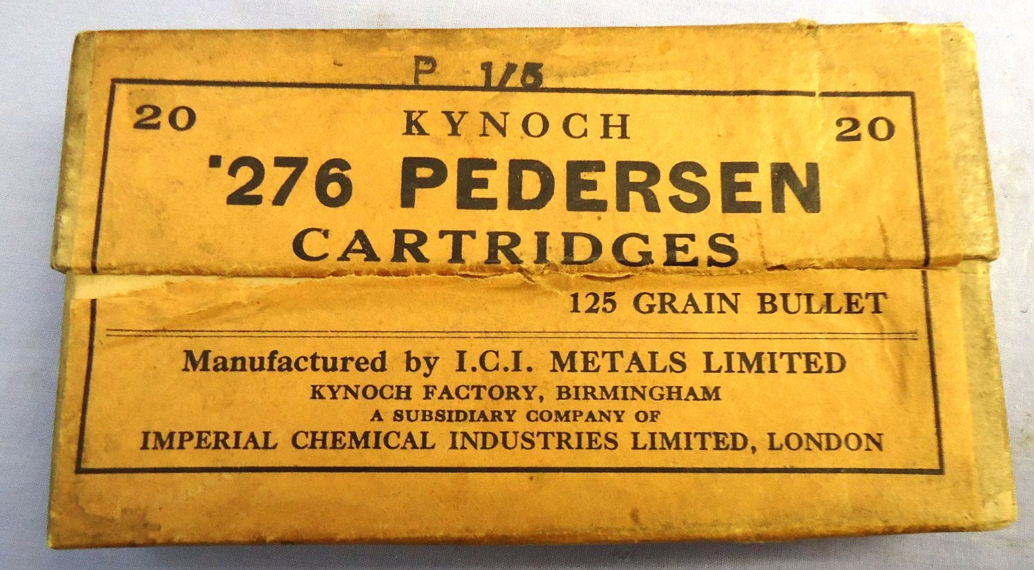 Kynoch INERT DEACTIVATED. British, RARE, KYNOCH made, 1930 Dated, 20 Round Packet of .276 Peterson (7x51) Ball Ammunition for the American .276 Pederson Trials Rifle. Sn - 22787:18  Other Ammunition - {CATEGORY}