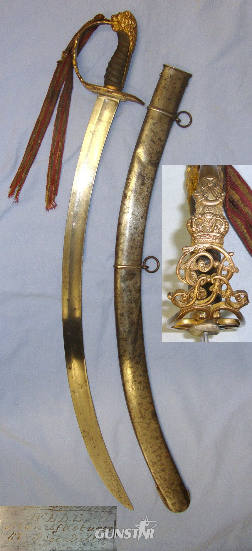 VERY RARE**NAPOLEONIC PENINSULAR WARS ERA**British Webb 57 Piccadilly London 1803 Pattern Light Infantry Flank Officer’s Sword With Blued & Etched Warranted Sabre Blade, Remnant Of Original Officer’s Cord & Scabbard. Sn 22823 Sword in 