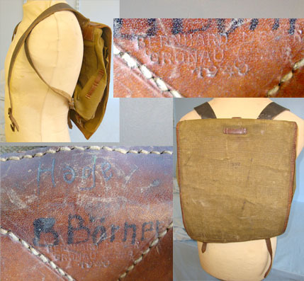 Bernard Meyer Gronau German Military / Hitler Youth Leather Trimmed Waxed Khaki Canvas Haversack by B Other Accessory