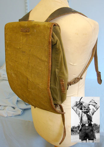  Bernard Meyer Gronau German Military / Hitler Youth Leather Trimmed Waxed Khaki Canvas Haversack by B Other Accessory
