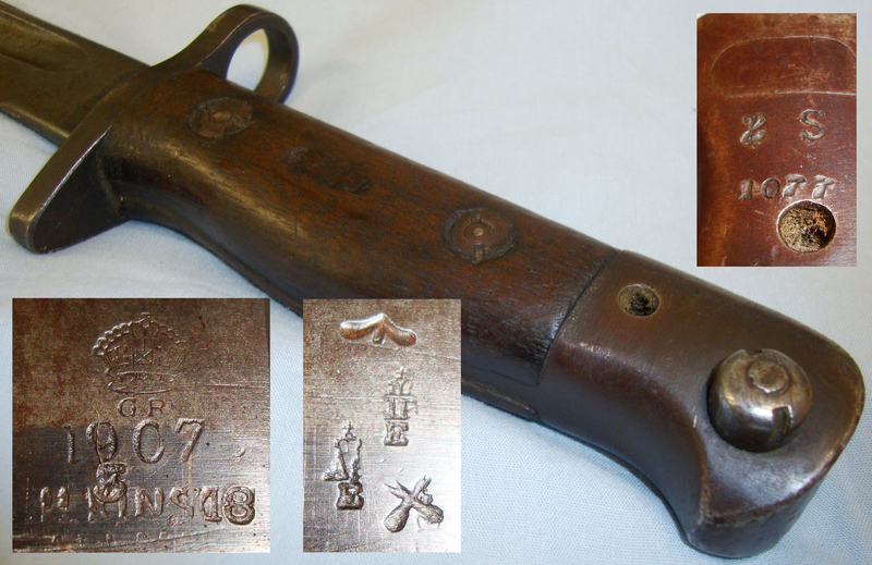WWII 1918 Dated 1907 Pattern British ‘Wilkinson’ Regimentally Stamped Bayonet and No1 MkII Double Seamed Leather Scabbard. BAYO 6283. Bayonet