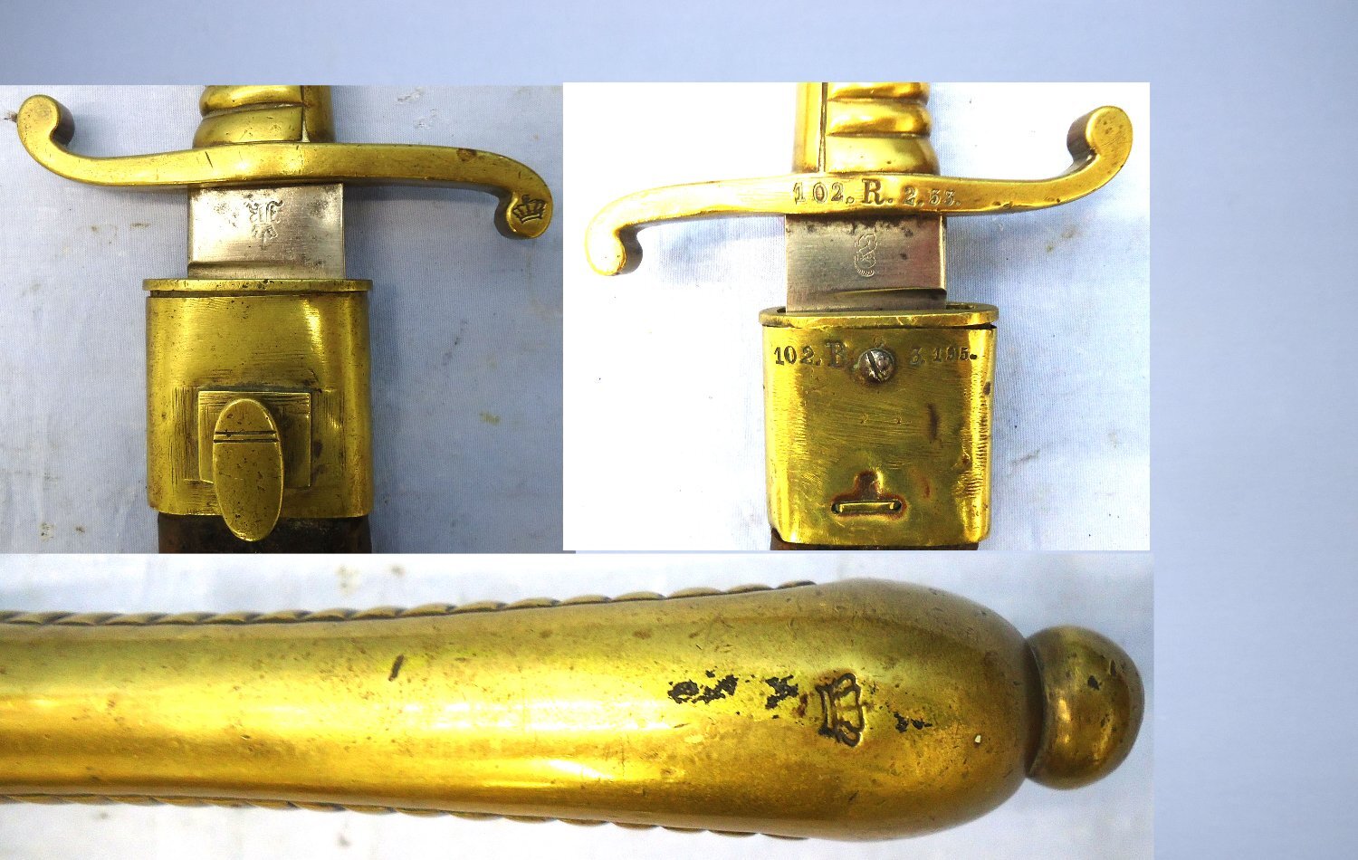  1855 Pattern Imperial Saxony Infantry Pioneer’s Short Sword Faschinenmesser Sidearm by Weyersberg Kirschbaum & Cie AG (WKC), & scabbard, Regiment Marked 102.R (102nd (3rd Royal Saxon) Infantry. Sn 23478:98 Sword