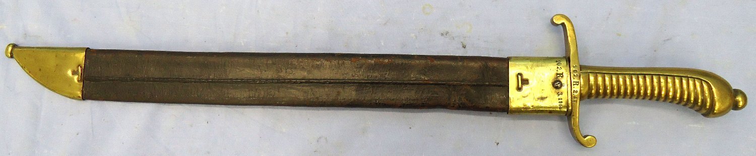 1855 Pattern Imperial Saxony Infantry Pioneer’s Short Sword Faschinenmesser Sidearm by Weyersberg Kirschbaum & Cie AG (WKC), & scabbard, Regiment Marked 102.R (102nd (3rd Royal Saxon) Infantry. Sn 23478:98 Sword 