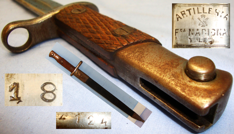 Spanish ‘M1893’ Sword Bayonet with Chequered Grips and Scabbard. BAYO 2623. Bayonet