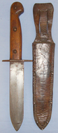 WWII Australian Wooden Gripped Combat Knife and Leather sheath. ED 2666. Dagger
