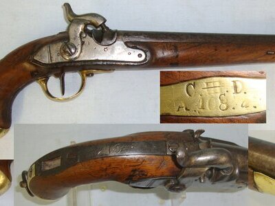 RARE**MATCHING NUMBERS**LARGE**Imperial Prussian Model 1855 .650 Carbine Calibre Mounted Infantry / Dragoon Cavalry Troops Percussion Pistol With Rifled Barrel Convertible To Carbine Regiment Marked ‘C.III.D.’ Above ‘A.108a’ With Safety Catch. A 1108 .65 Cal Muzzleloader Muzzleloader