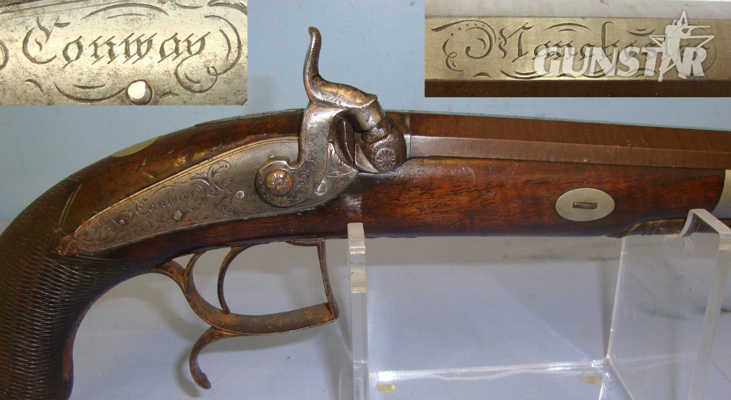 English, C1840 Thomas Conway Manchester .500 Calibre Percussion Target / Dueling Pistol With Damascus Steel Octagonal Barrel & German Silver Mounts. Sn 21393:9 .50 Cal Muzzleloader Muzzleloader in 