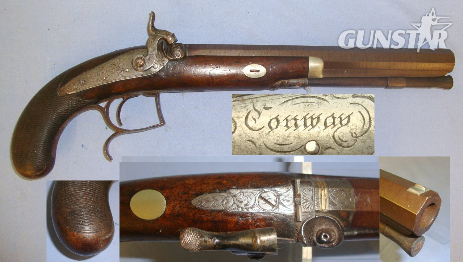  English, C1840 Thomas Conway Manchester .500 Calibre Percussion Target / Dueling Pistol With Damascus Steel Octagonal Barrel & German Silver Mounts. Sn 21393:9 .50 Cal Muzzleloader Muzzleloader