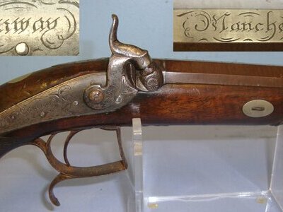 English, C1840 Thomas Conway Manchester .500 Calibre Percussion Target / Dueling Pistol With Damascus Steel Octagonal Barrel & German Silver Mounts. Sn 21393:9 .50 Cal Muzzleloader Muzzleloader