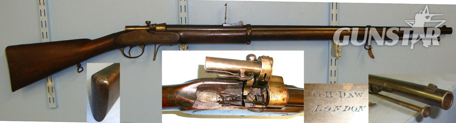 UNIQUE BREECH LOADING BOLT ACTION TRIALS RIFLE**MINT BORE**Victorian British George Henry Daw, London Enfield Pattern 1856 Muzzle Loading Rifle Converted to Breech Loading Bolt Action .577 Obsolete Calibre. Sn 18023  rifle Single Shot .577 Rifle in 