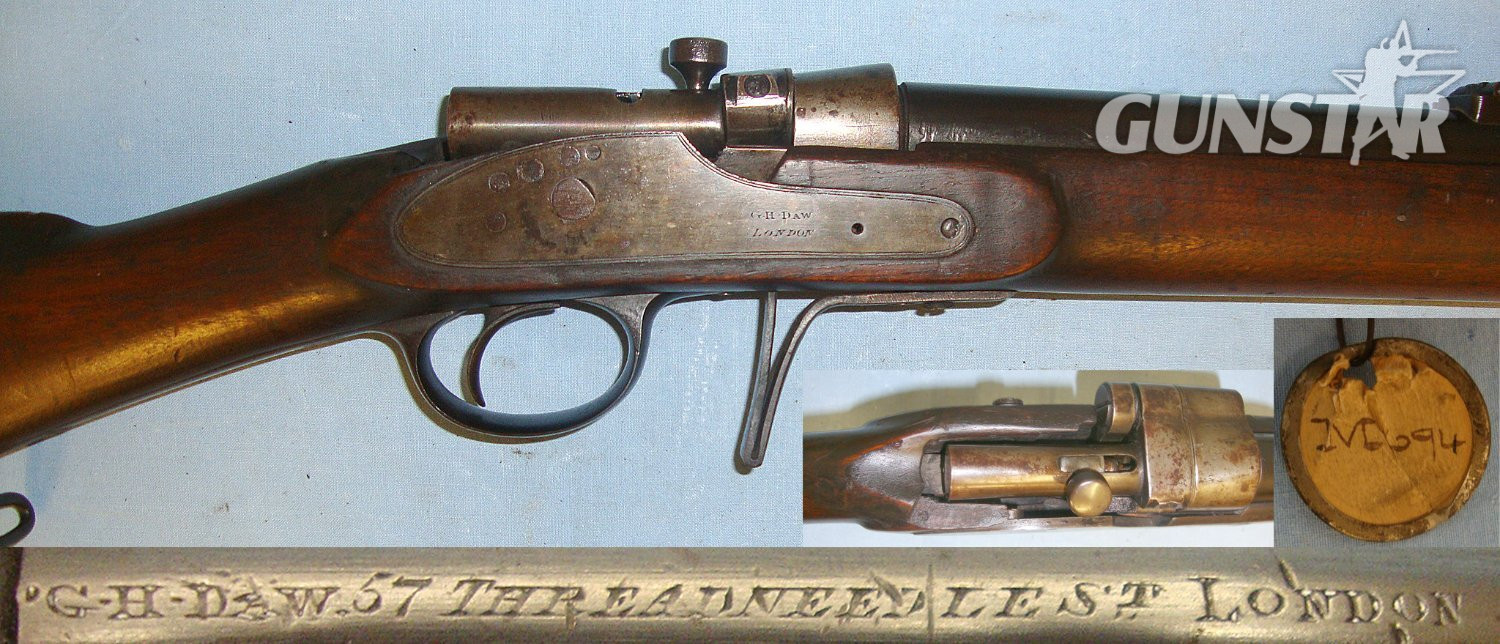 UNIQUE BREECH LOADING BOLT ACTION TRIALS RIFLE**MINT BORE**Victorian British George Henry Daw, London Enfield Pattern 1856 Muzzle Loading Rifle Converted to Breech Loading Bolt Action .577 Obsolete Calibre. Sn 18023  rifle Single Shot .577 Rifle