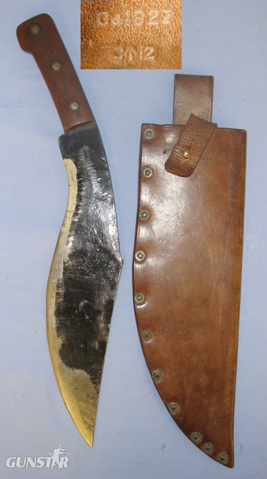 RARE**Inter War & WW2 British Chindit Gurkha Kukri With Heavy Stabbing & Chopping Form Blade & 1922 Dated WD Leather Scabbard By ‘Ca’ Cawpore Arsenal. Sn 21788 Other Blade in 