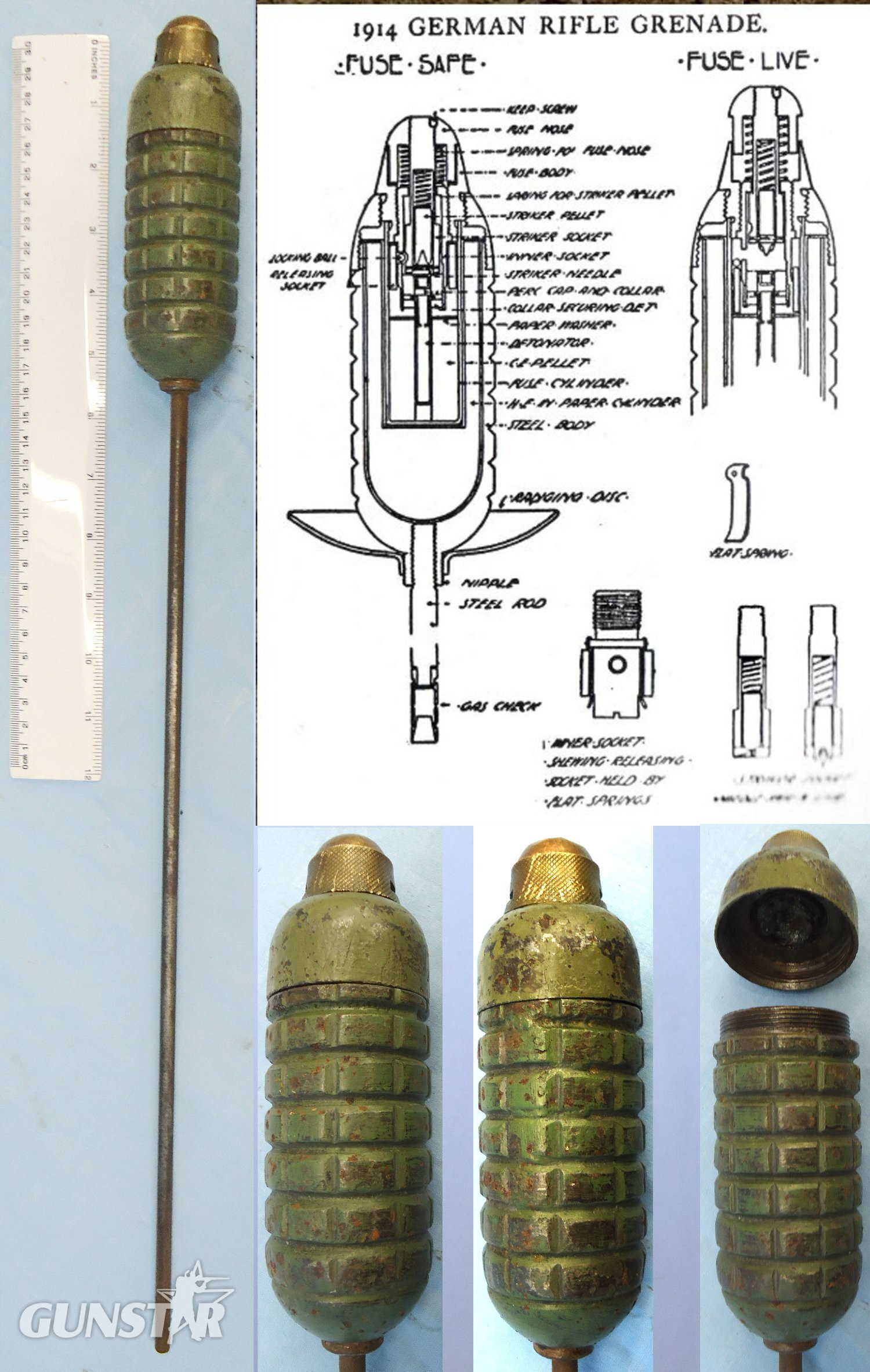 INERT DEACTIVATED. German WW1 Unfired Model of 1914 Rodded Rifle Grenade. Sn - O 2308 INERT DEACTIVATED. German WW1 Unfired Model of 1914 Rodded Rifle Grenade. Sn - O 2308 Various Other Ammunition in 