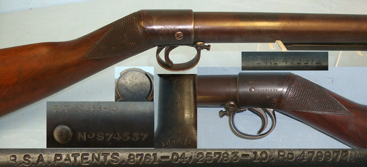 RARE**Pre WW1 1913-14 BSA Standard Pattern .177 Calibre Underlever Air Rifle With Straight Hand Stock & ‘S’ Prefix Serial Number. Sn 23405 BSA .177