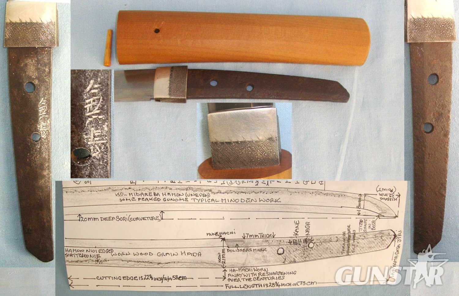 ANCIENT 1500-1580 MUROMACHI AGE OF WAR PERIOD**Japanese Samurai Uchi Gatana Single Hand Sword Blade Smith Signed ‘KANE NAGA’ In Protective Honoki Wood Shira Saya Resting Mounts, Later Cloth Cover Carry Bag & Expert Assessment. Sn 22591 Sword