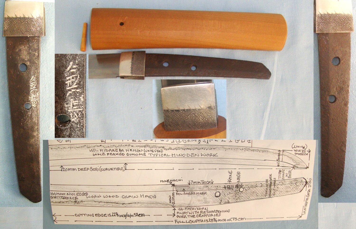ANCIENT 1500-1580 MUROMACHI AGE OF WAR PERIOD**Japanese Samurai Uchi Gatana Single Hand Sword Blade Smith Signed ‘KANE NAGA’ In Protective Honoki Wood Shira Saya Resting Mounts, Later Cloth Cover Carry Bag & Expert Assessment. Sn 22591 Sword
