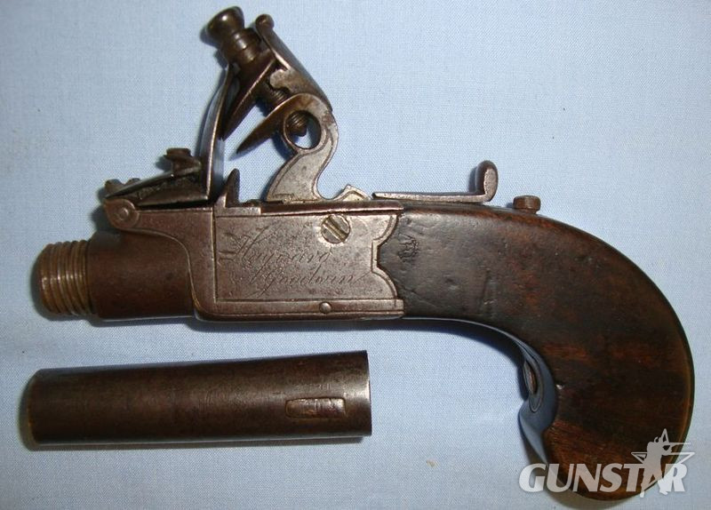 Hayward & Goodwin Steel Framed .38” Bore Flintlock Pocket Pistol With Screw Off Barrel By Hayward  .38 Muzzleloader