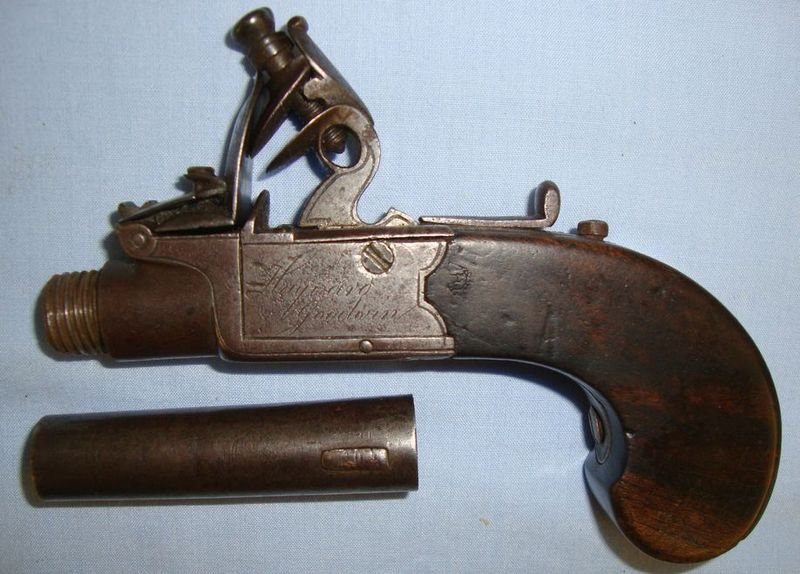 Hayward & Goodwin Steel Framed .38” Bore Flintlock Pocket Pistol With Screw Off Barrel By Hayward  .38 Muzzleloader