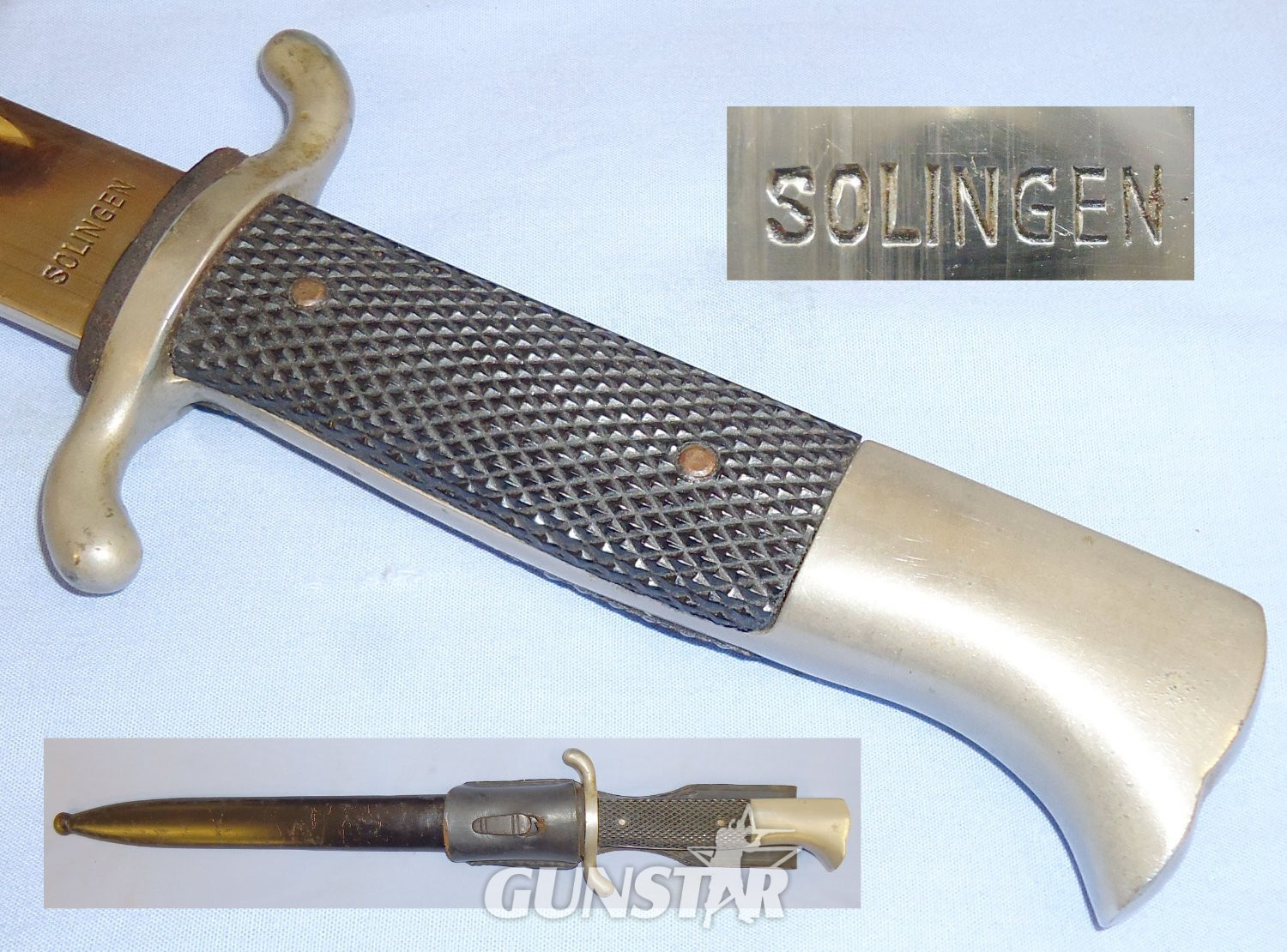 WWII German M98 Fireman’s Dress Bayonet Marked Solingen Scabbard and Leather Frog. 21498. Dagger