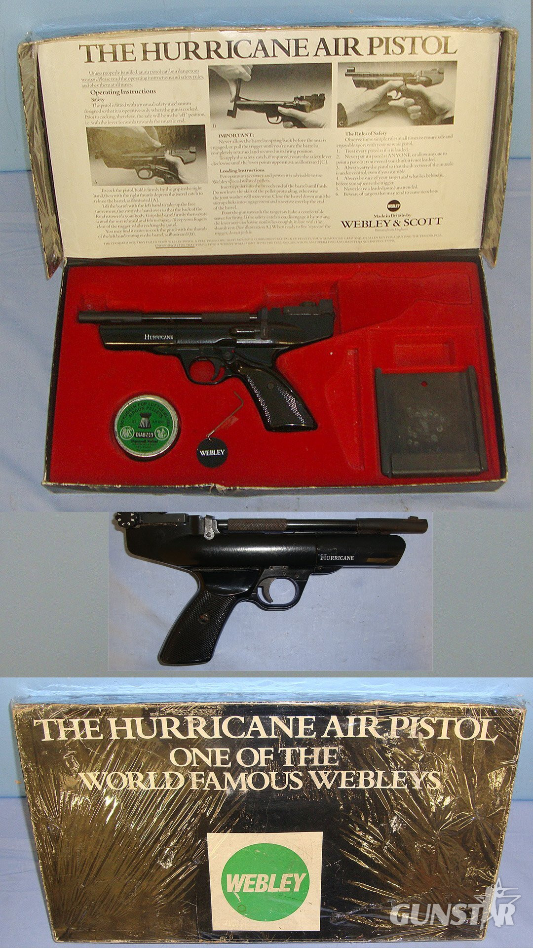 Webley & Scott Hurricane Air Pistol & Accessories. Sn 23207  .22 in 