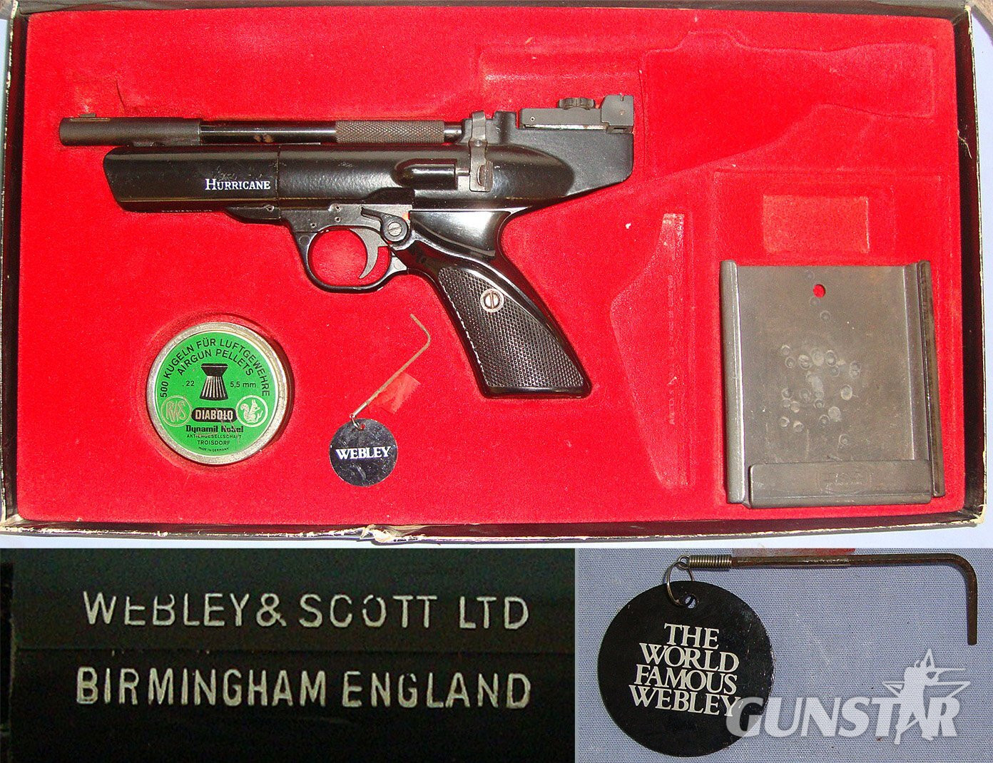 Webley & Scott Hurricane Air Pistol & Accessories. Sn 23207  .22