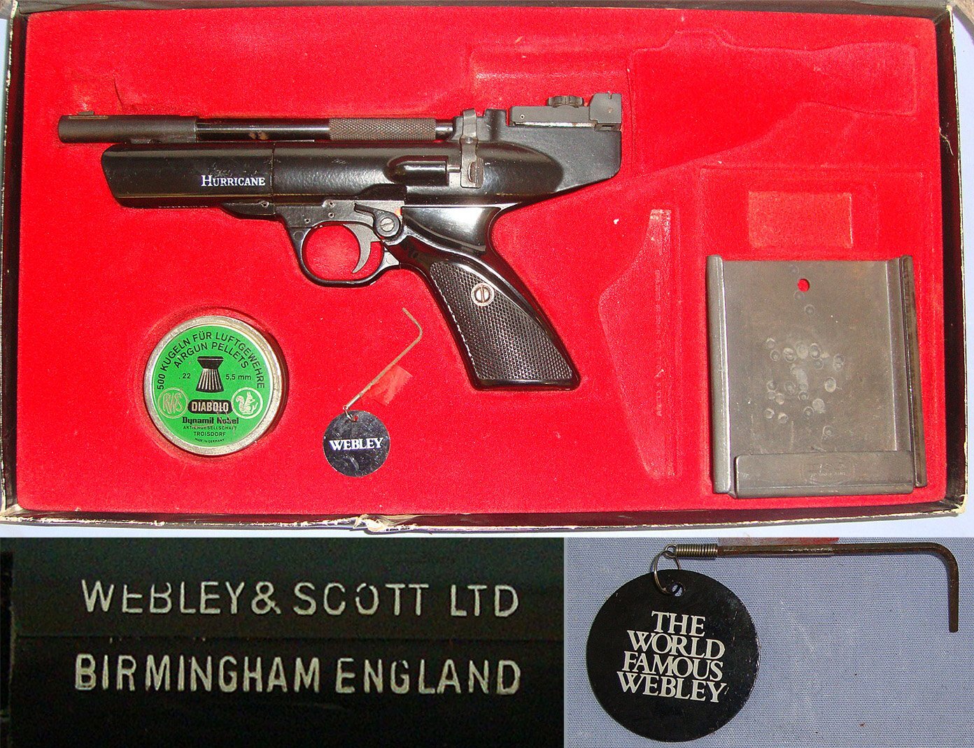 Webley & Scott Hurricane Air Pistol & Accessories. Sn 23207  .22