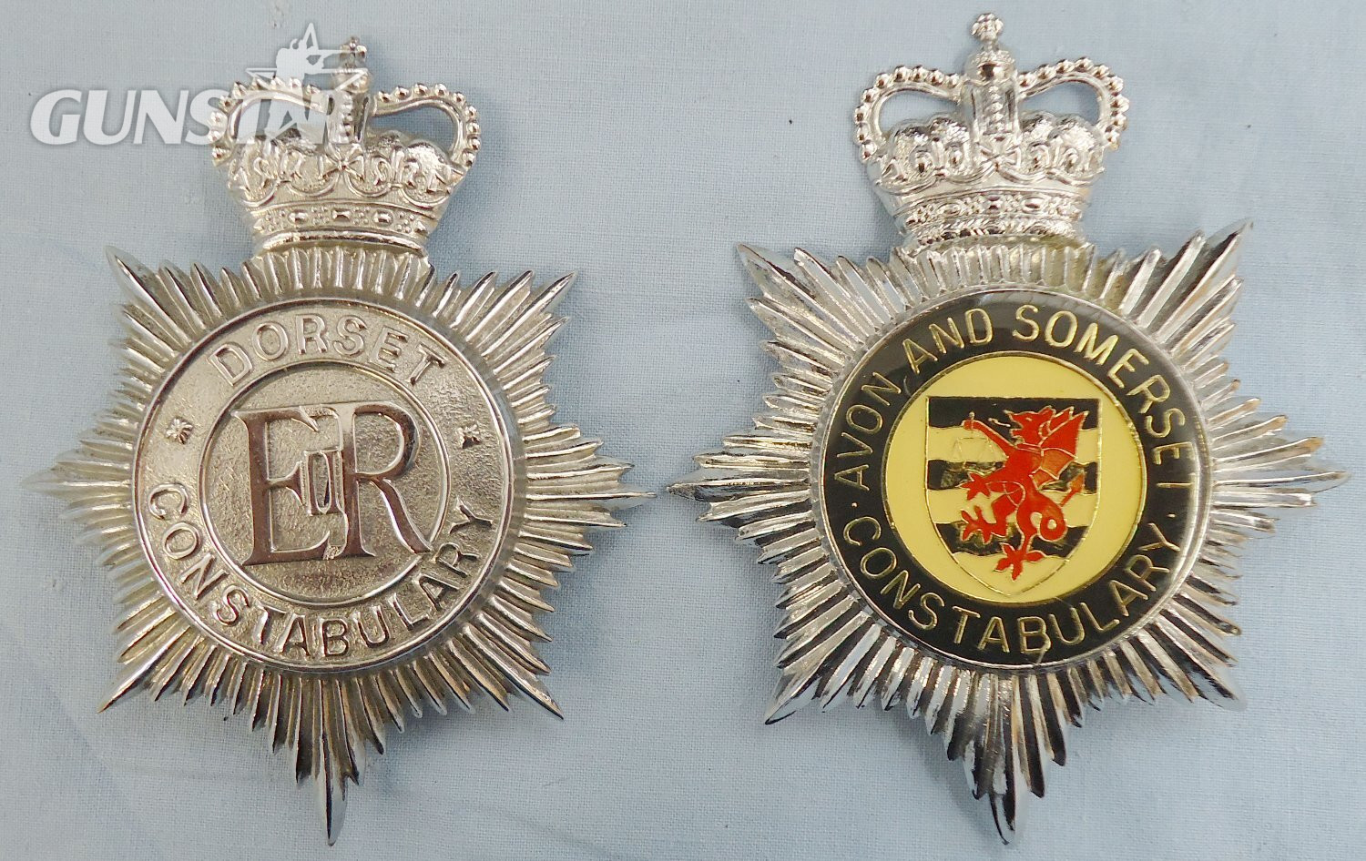 Pair* Dorset Constabulary & Avon and Somerset Constabulary Helmet Plates. BA 887. Pair* Dorset Constabulary & Avon and Somerset Constabulary Helmet Plates. BA 887.  Antique & Militaria in 