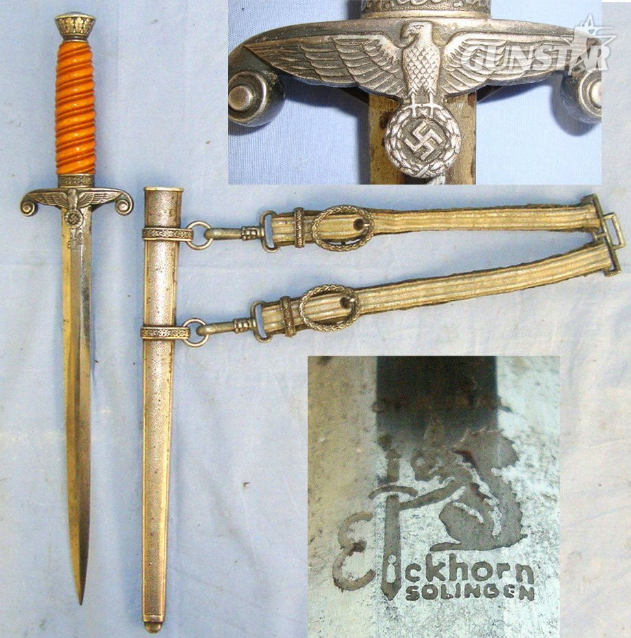 WW2 Era 1935 Pattern Nazi German Army / Heer Officer's Dagger By Eickhorn Solingen With Scabbard With Hangers. Sn 23484:100  Knive in 