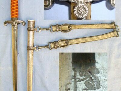 WW2 Era 1935 Pattern Nazi German Army / Heer Officer's Dagger By Eickhorn Solingen With Scabbard With Hangers. Sn 23484:100  Knive