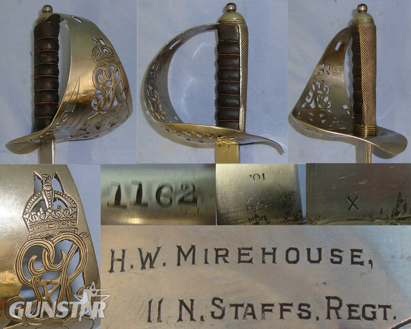 NAMED**Boer War 1901 Dated Blade & WW1 Era British George V 1897 Pattern Sword Guard Engraved To ‘H.W. Mirehouse II N. Staffs Regt’ (2nd Battalion Prince of Wales's (North Staffordshire) Regiment) With Field Service Scabbard & Frog. Sn 23484:88 Sword