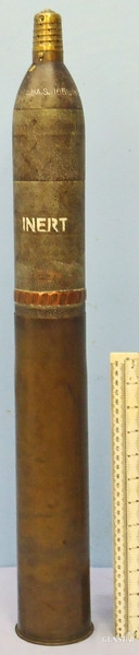 DEACTIVATED INERT. French, WW1, Fired 75mm Mle 1897 Field Gun Shrapnel Round. - O 1842 DEACTIVATED INERT. French, WW1, Fired 75mm Mle 1897 Field Gun Shrapnel Round. - O 1842  Other Ammunition in 