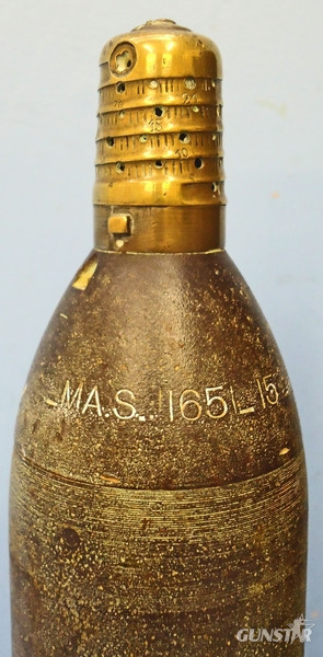DEACTIVATED INERT. French, WW1, Fired 75mm Mle 1897 Field Gun Shrapnel Round. - O 1842 DEACTIVATED INERT. French, WW1, Fired 75mm Mle 1897 Field Gun Shrapnel Round. - O 1842  Other Ammunition - {CATEGORY}