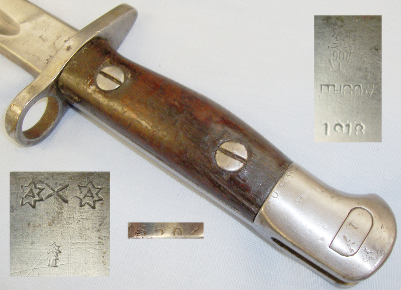 WWI 1918 Dated 1907 Pattern, Australian, Lithgow, Bayonet and Mangrovite Double Seamed Leather Scabbard. 20565:4 Bayonet