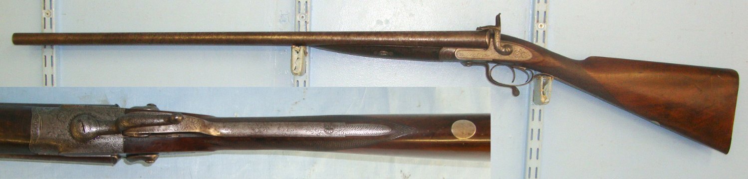  1841-1869 English Henry Or William Cartwright Of Norwich Norfolk, Rotary Underlever Double Damascus Barrelled Breech Loading 12 Bore Pinfire Obsolete Calibre Sporting Shotgun. Sn 22621 Side By Side 12 Bore/gauge