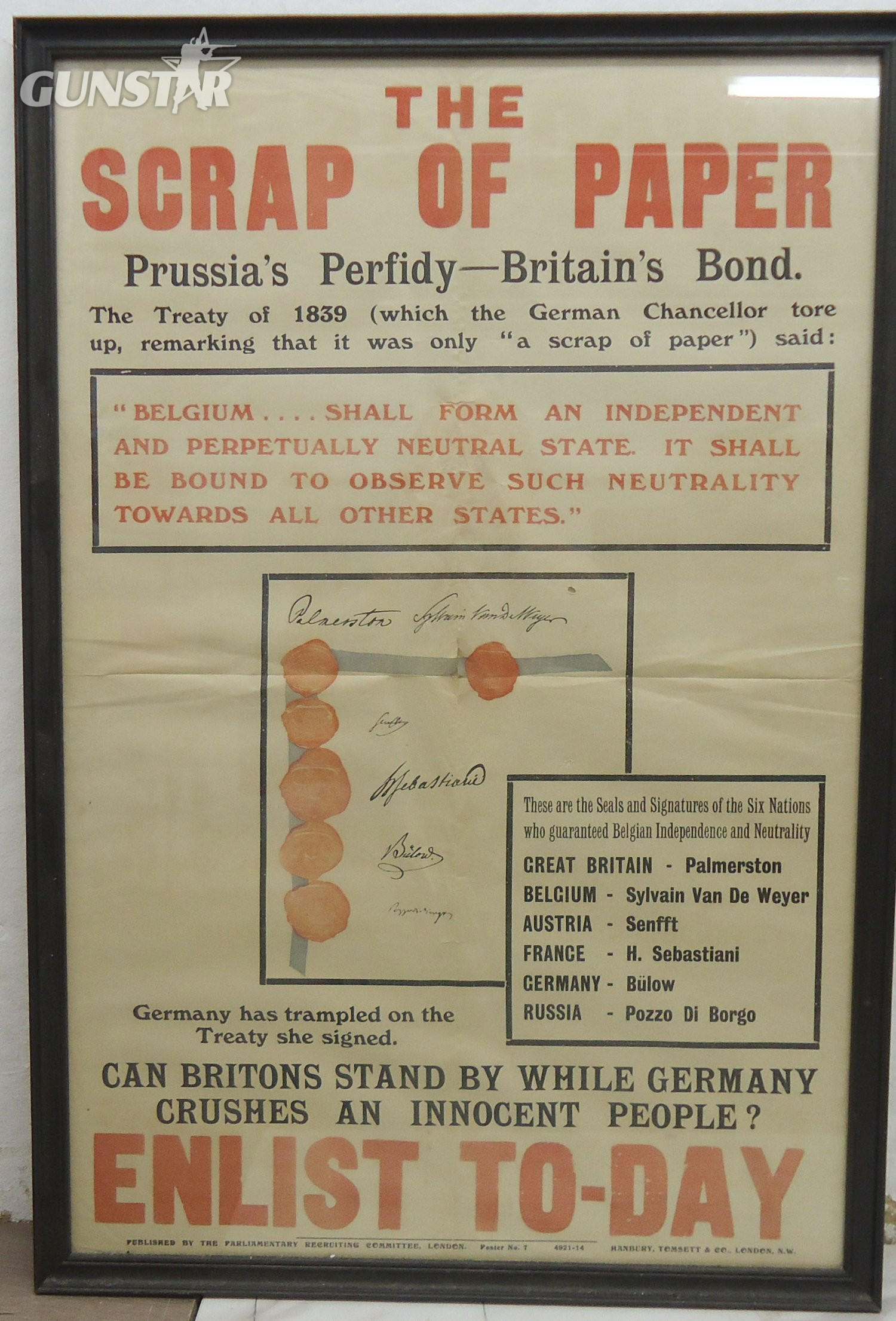 WW1 British Government Framed Recruiting Poster \'The Scrap Of Paper\'. Sn 10772. WW1 British Government Framed Recruiting Poster \'The Scrap Of Paper\'. Sn 10772. Antique & Militaria