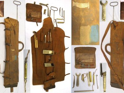 RARE** British, WW1, 1918 Dated Lewis Machine Gun Fields Tool with Leather Maintenance Kit Pouch. Canvas Holdall with Handles & Blue & White Formation Patch. Sn - 23200:1 RARE** British, WW1, 1918 Dated Lewis Machine Gun Fields Tool with Leather Maintenance Kit Pouch. Canvas Holdall with Handles & Blue & White Formation Patch. Sn - 23200:1 Various  Machine Gun