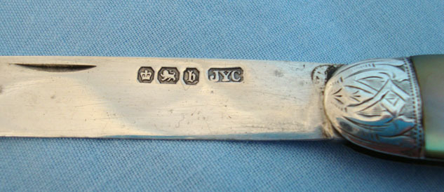 Victorian 1884-85 Hallmarked Silver Bladed Pocket Knife With Mother Of Pearl Sla Knive