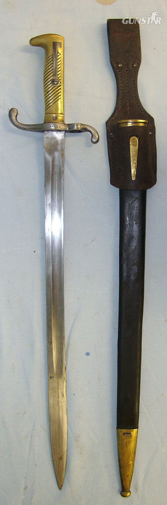 Imperial German Seitengewehr Model 1871 Weyersberg & Stamm Solingen Brass Hilt Bayonet For The M1871 Mauser Rifle Regiment Marked ’6.R.R.178’ Scabbard & WW1 1918 Dated Leather Frog. Sn 23687:5 Bayonet in 