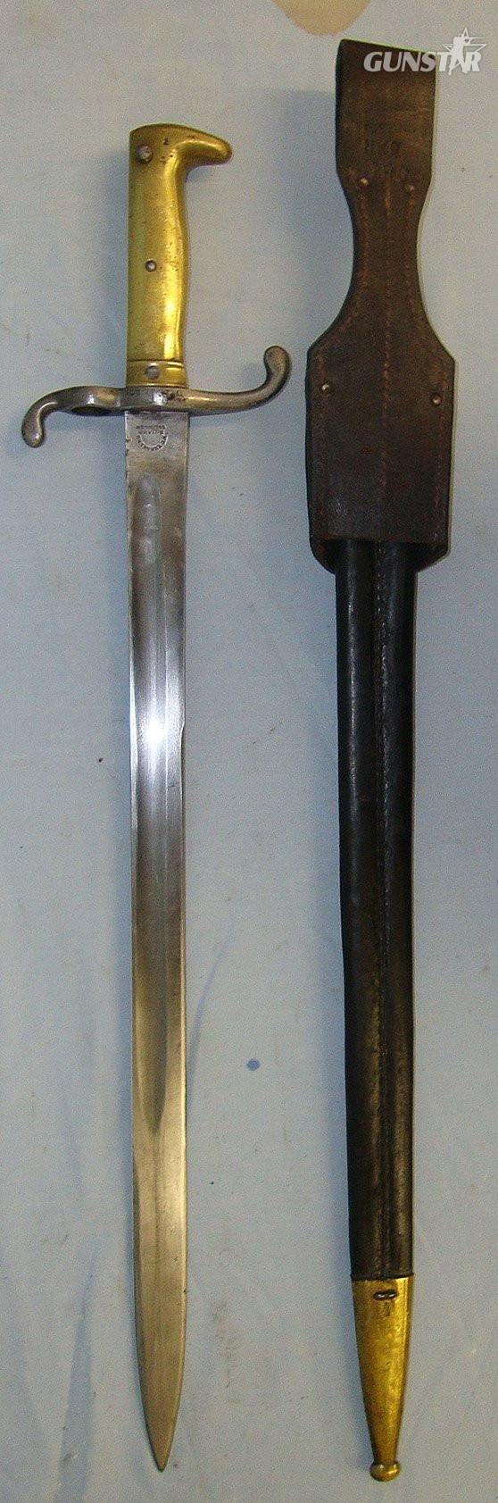  Imperial German Seitengewehr Model 1871 Weyersberg & Stamm Solingen Brass Hilt Bayonet For The M1871 Mauser Rifle Regiment Marked ’6.R.R.178’ Scabbard & WW1 1918 Dated Leather Frog. Sn 23687:5 Bayonet