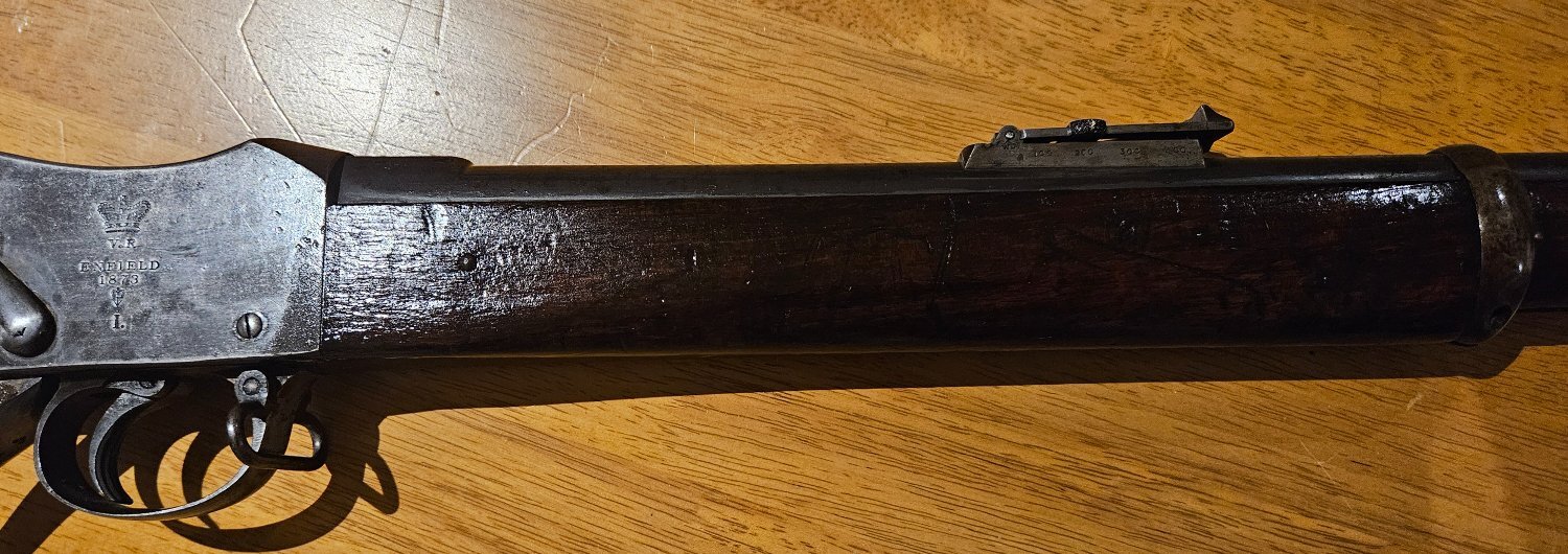 Martini–Enfield Martini-Henry  Mk1 1873, Matching numbers (3114) bronze axis pin, Checkered Butt plate, 3 Stap Swivels. Lovely original Rifle in Original conditionand full working order with Originals White Strap. Lever Action .577 Rifle - {CATEGORY}
