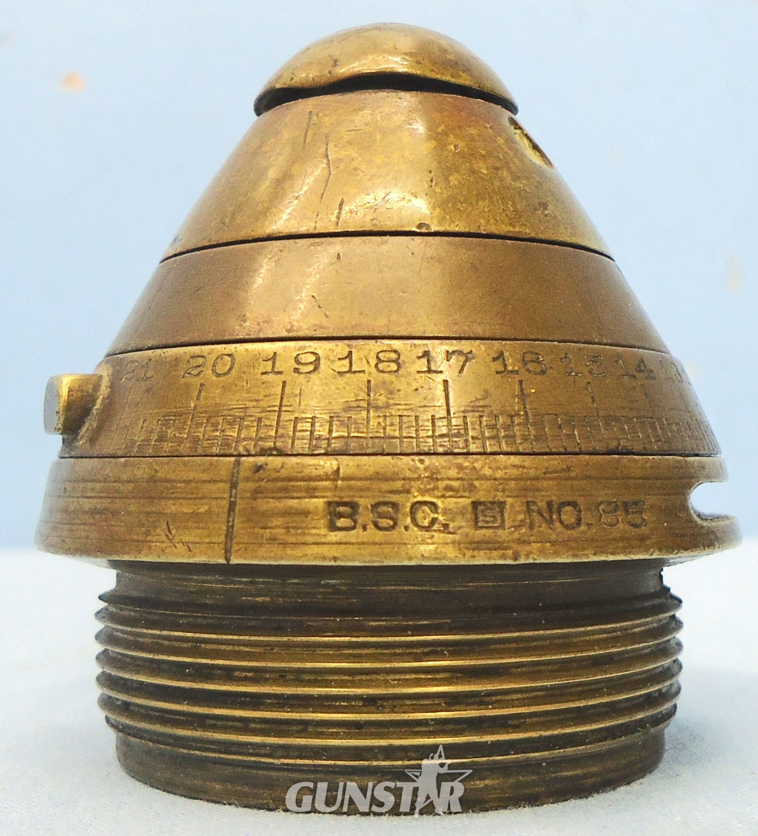 INERT DEACTIVATED. British, WW1, 1915 Dated, Strippable, No 85 Time & Percussion Nose Fuze. - O 2185 INERT DEACTIVATED. British, WW1, 1915 Dated, Strippable, No 85 Time & Percussion Nose Fuze. - O 2185  Other Ammunition - {CATEGORY} in 
