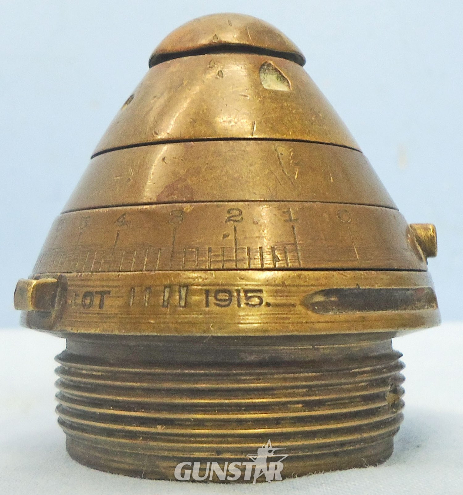 INERT DEACTIVATED. British, WW1, 1915 Dated, Strippable, No 85 Time & Percussion Nose Fuze. - O 2185 INERT DEACTIVATED. British, WW1, 1915 Dated, Strippable, No 85 Time & Percussion Nose Fuze. - O 2185  Other Ammunition 